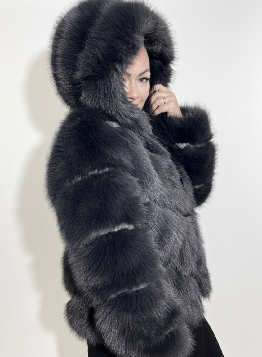 GRETA szürke műszőrme kabát