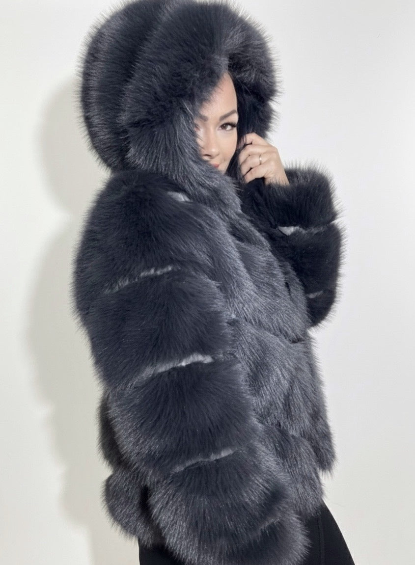 GRETA szürke műszőrme kabát