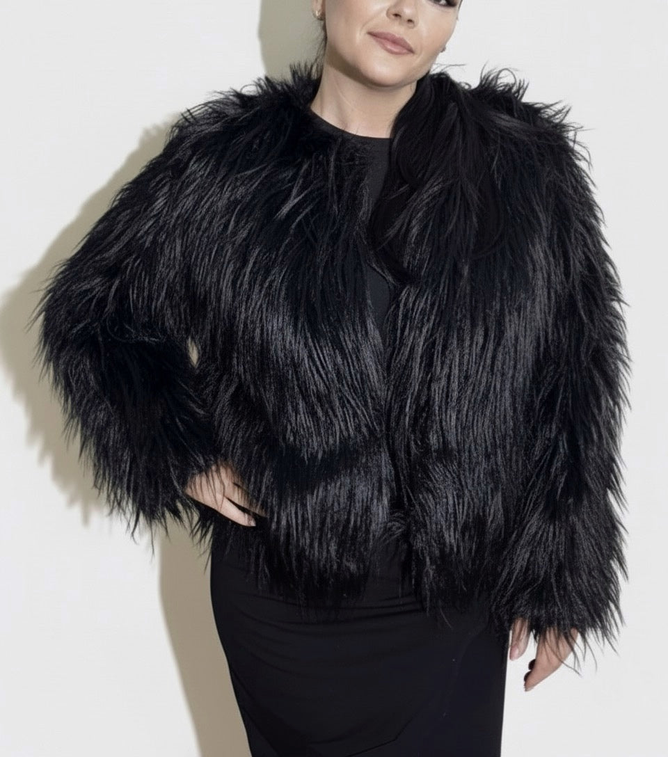 FUFFY fekete műszőrme kabát