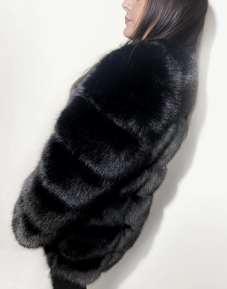 BONNIE fekete műszőrme kabát