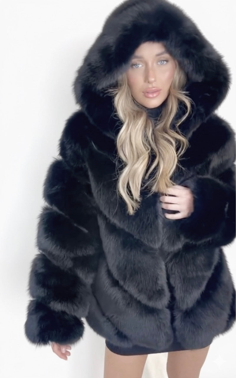 GRETA szürke műszőrme kabát