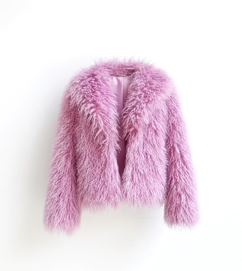 MONGOLIAN pink műszőrme kabát