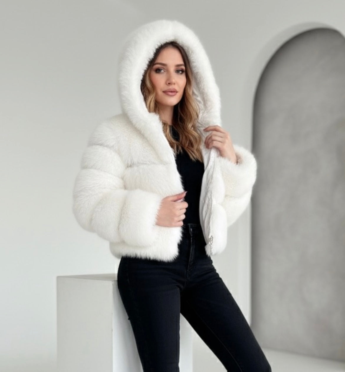 PETRA fehér műszőrme kabát