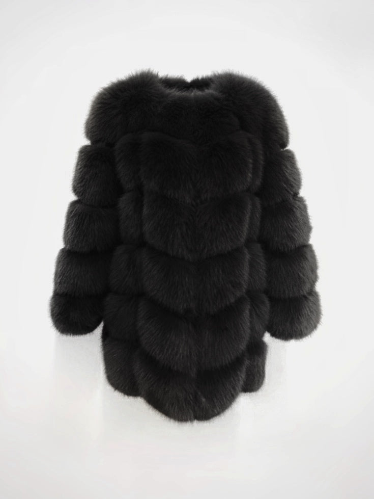 BONNIE fekete műszőrme kabát