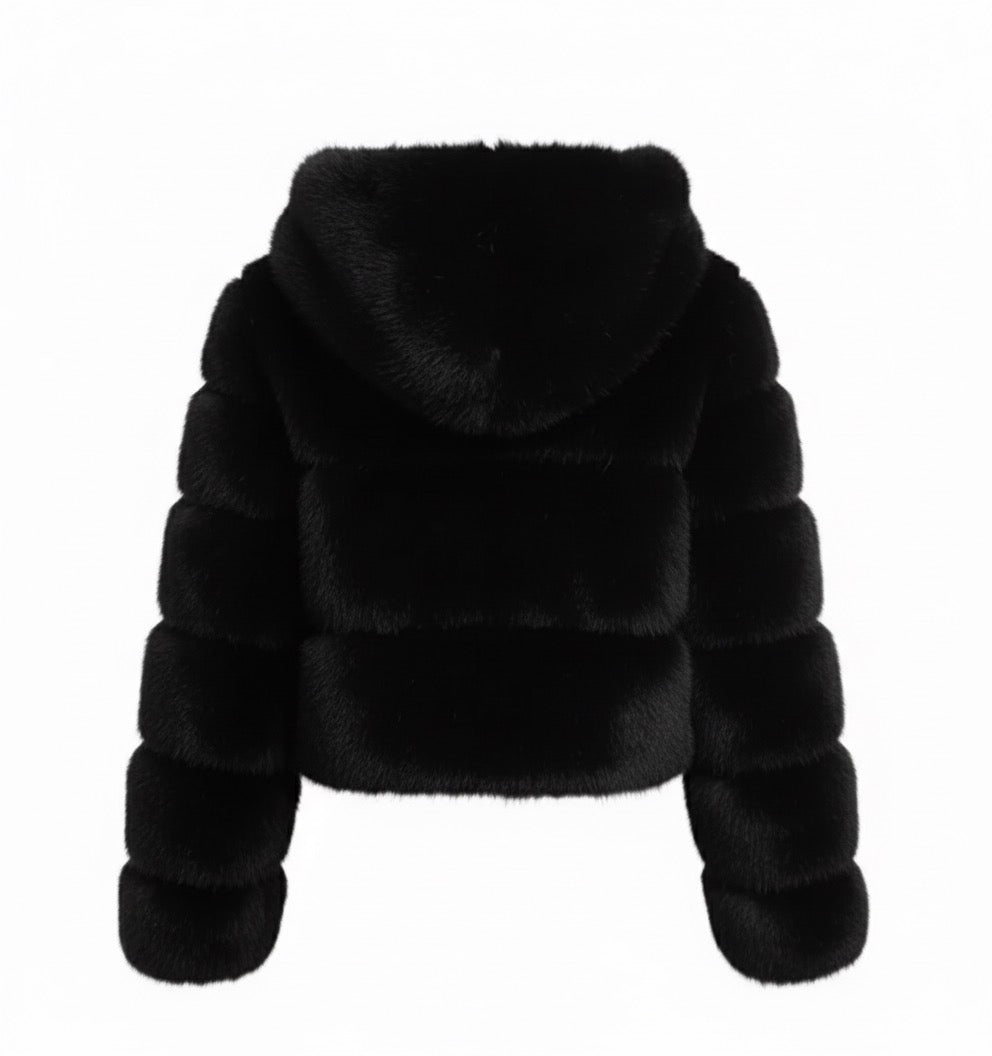 PETRA fekete műszőrme kabát