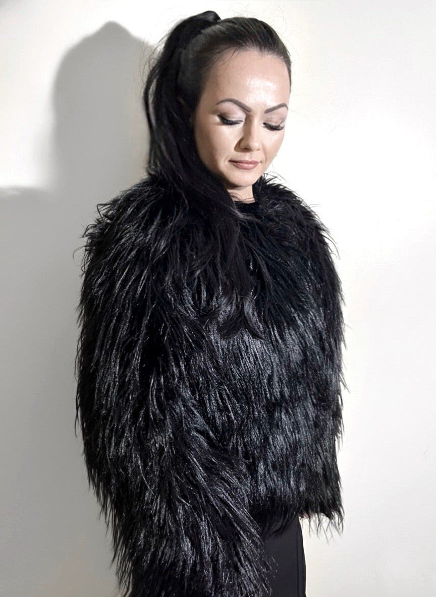 FUFFY fekete műszőrme kabát